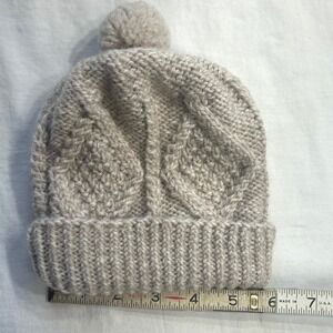 Aran Woollen Mills Baby Merino Wool Handknit Pom Beanie Oatmeal Beige Luxury